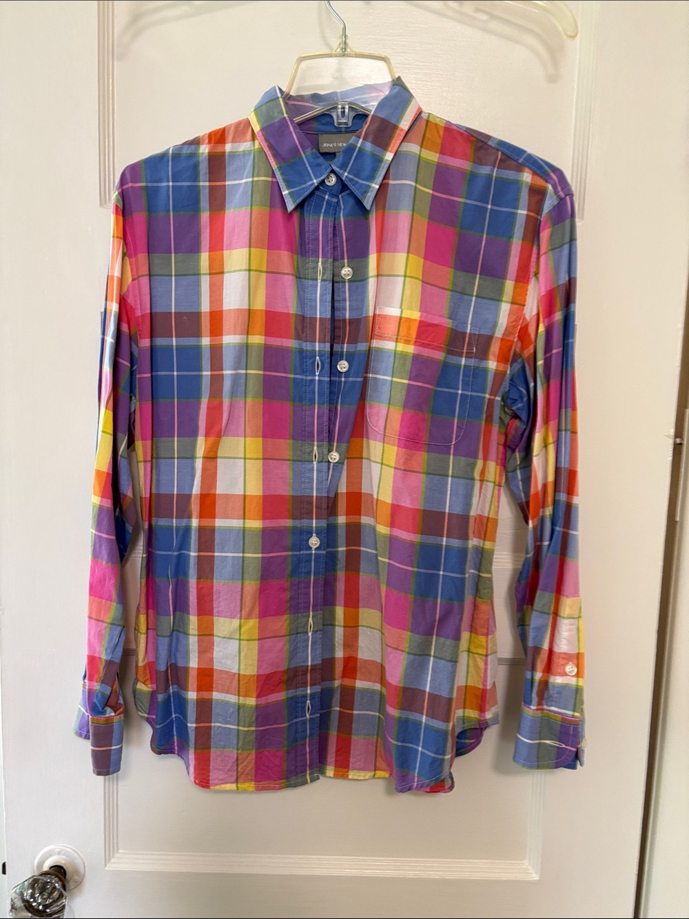 Colorful Multicolor Plaid Button-Up Shirt. Jones New York. Cotton.